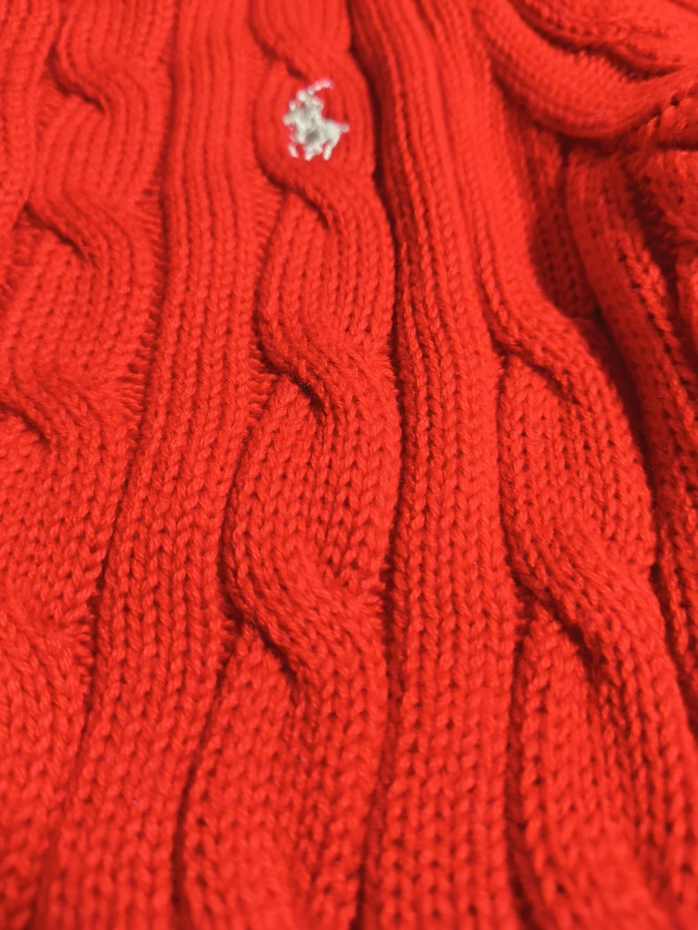 Ralph Lauren Red Cable-Knit Button Cardigan Sweater
